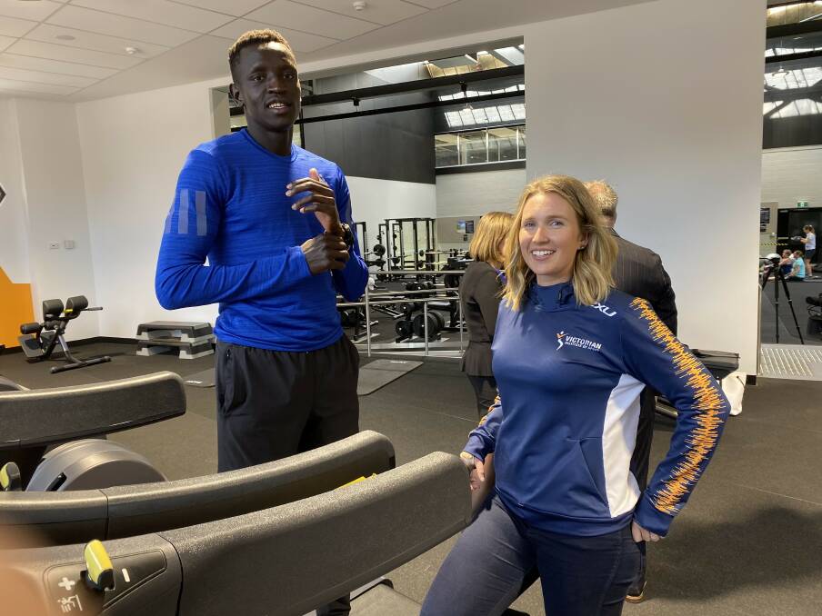 NEW: Peter Bol and Milly Tapper check out Federation University's new $15m Sport Science Centre. Picture: Michelle Smith