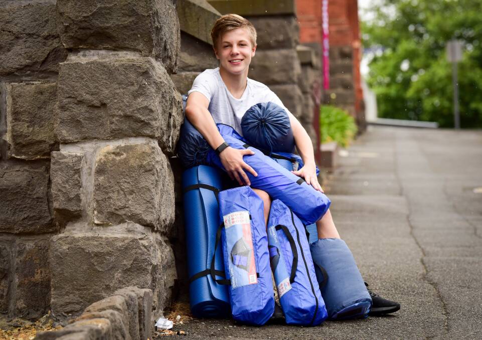 GENEROUS: Jake Sbardella, 14, with some of the tents he donated to Uniting Care Ballarat after raising funds through the sale of his Happiness Advent Calendars. Picture: Brendan McCarthy