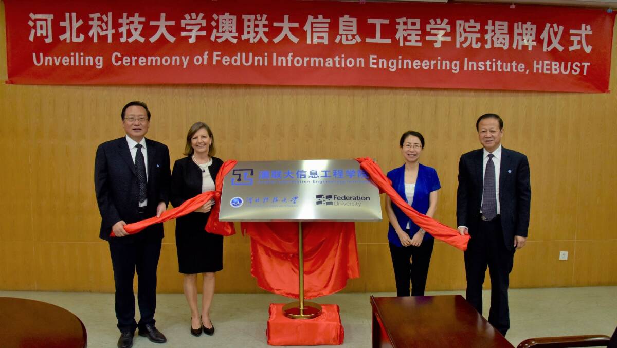 OPEN: Federation University vice chancellor Prof Helen Bartlett and dignitaries from the Hebei University of Science and Technology at the opening of the FedUni Information Engineering Institute.