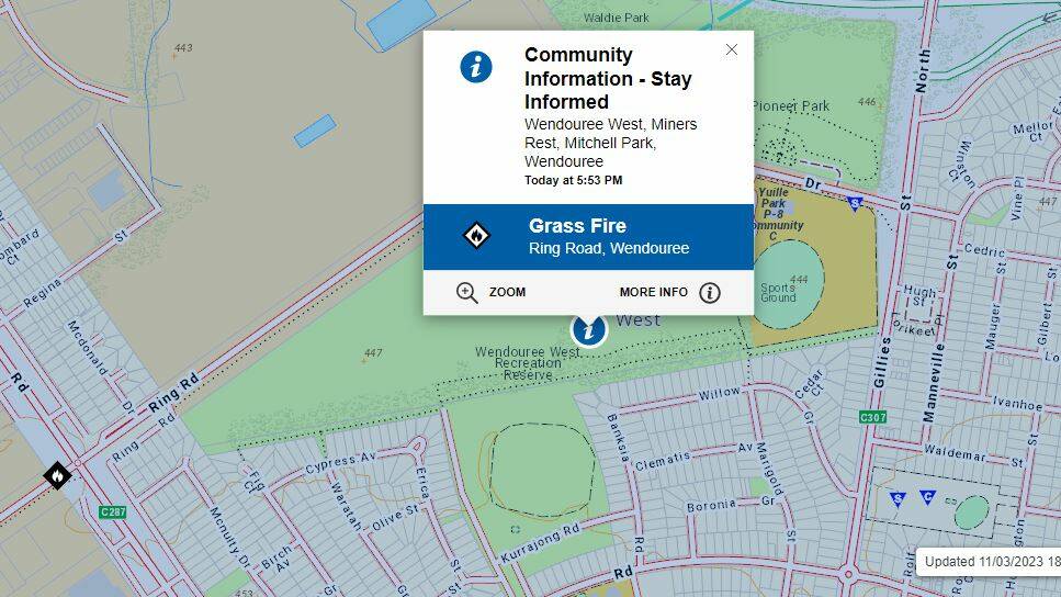 Community information alert for smoke from Wendouree grass fire