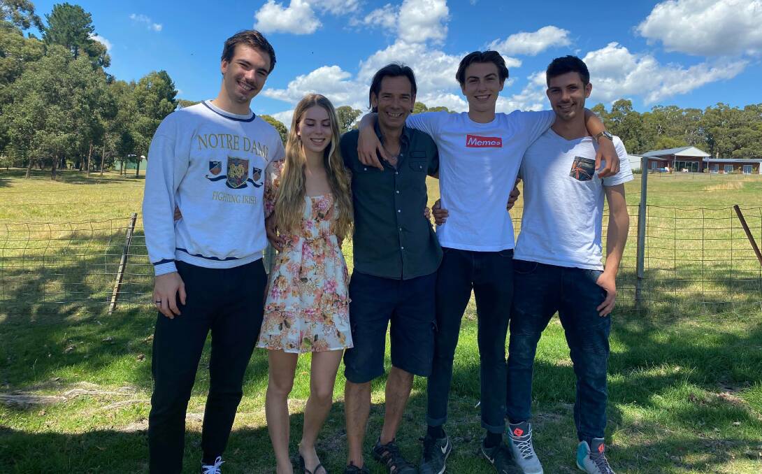 HOME: Jordan, Madison, Michael, Saxon, and Jake Barnes enjoy time together at their Daylesford home after Michael was stranded overseas for months. Picture: supplied.