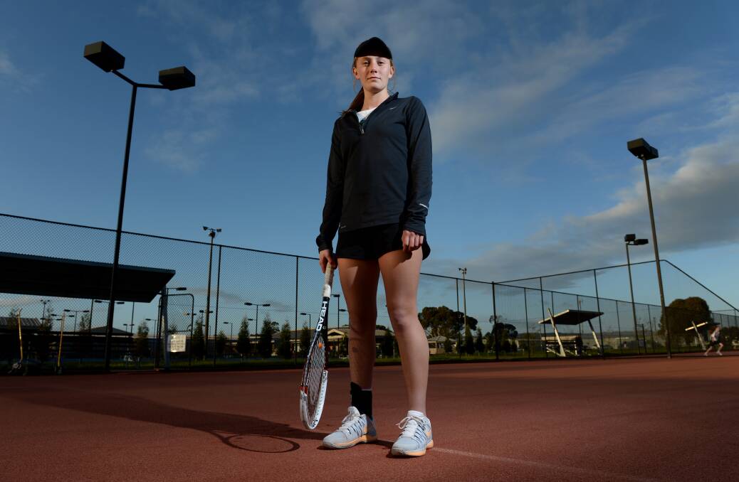 THEN: Zoe Hives strikes a pose at the Ballarat Regional Tennis Centre in 2013.