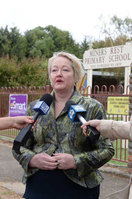 DECLARED: The Liberal's Louise Staley outside Miners Rest Primary School in March. Picture: Kate Healy