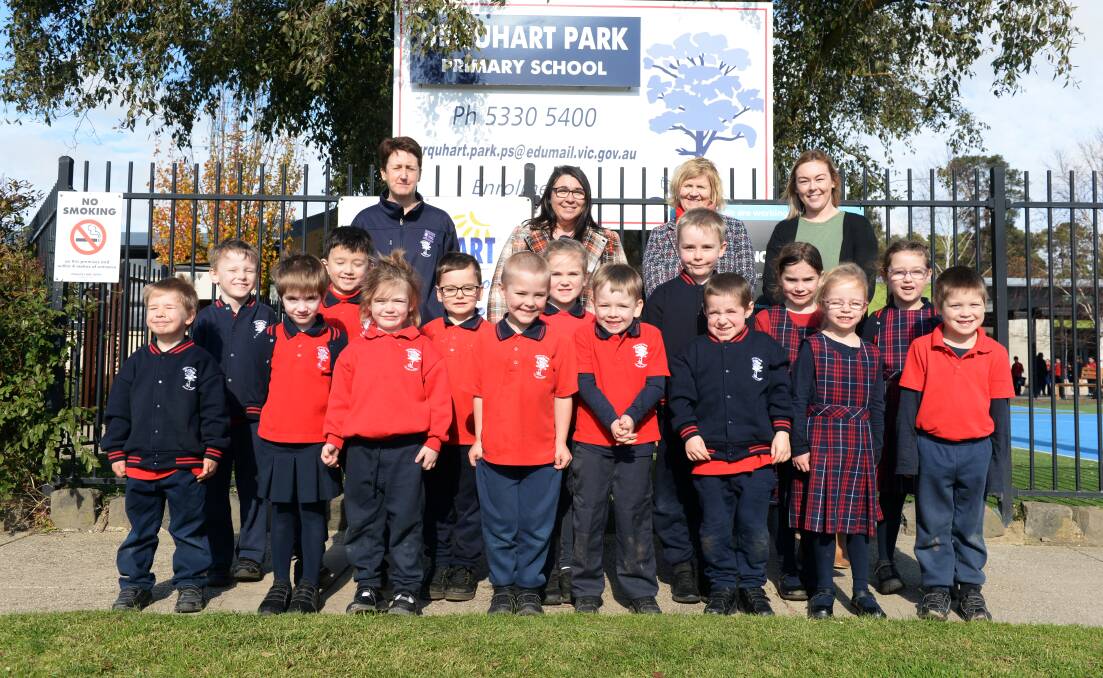 BIG CHANGE: Urquhart Park Primary assistant principal Monica Dowling, school council president Belinda Collihole, principal Janet Hillgrove and teacher Danielle Bond with foundation students. Picture: Kate Healy
