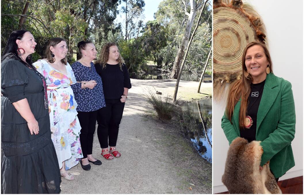 Artists Dr Deanne Gilson, Lynette Fagan, Wathaurung Elder Aunty Marlene Gilson, Kait James and (right) Tammy Gilson will create large scale artworks for Sovereign Hill's new Wadawarrung Cultural Precinct. Pictures by Kate Healy