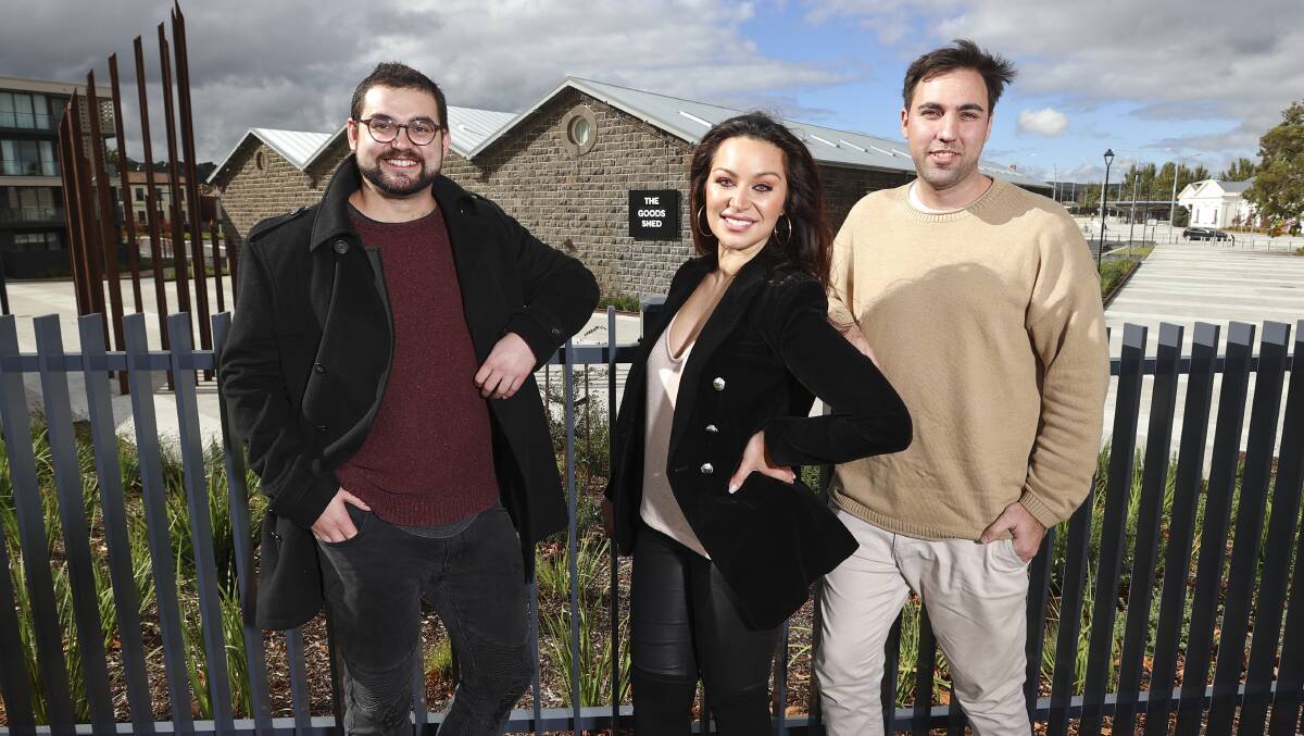 NEW THEATRE: Dylan Shalless, Jessica Ryan and Joshua Vucicevic will perform in BLOC's production of Rent, which will be held in August at the new Terminus Theatre in The Goods Shed Ballarat. Picture: Luke Hemer.