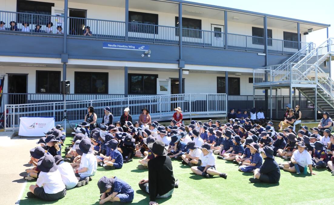 CEREMONY: Ballarat Christian College primary pupils, current and former staff and community members celebrate the opening of the school's new primary wing. 