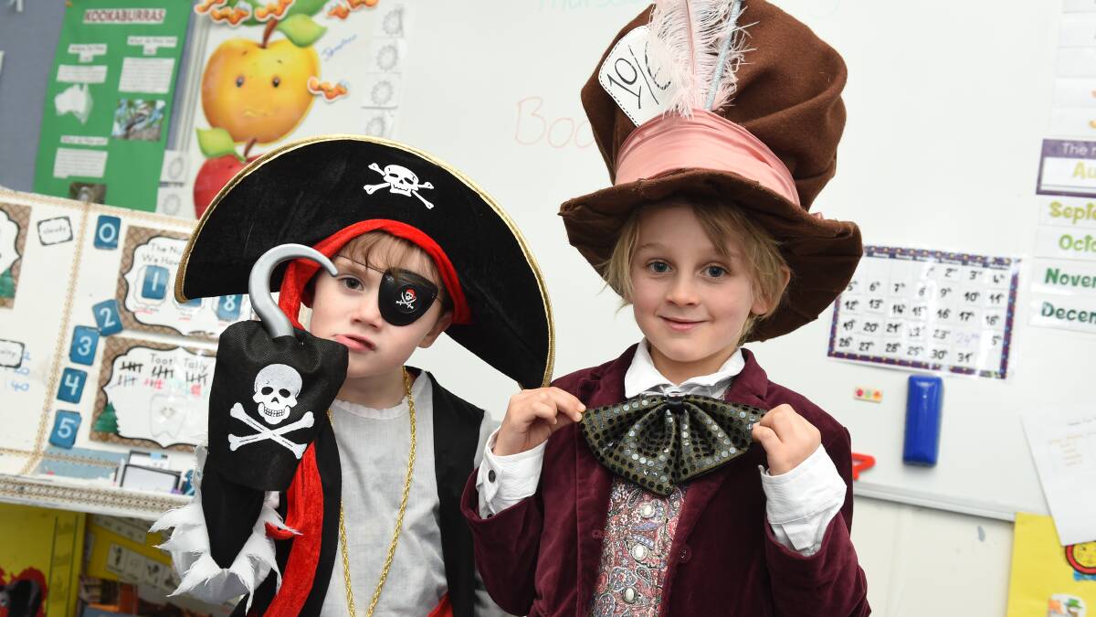 CUTE: Chance and Louis as Blackbeard and the Mad Hatter at Little Bendigo Primary School's Book Week dress-up day. Picture: Kate Healy
