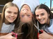 Ballarat High School World's Greatest Shave organisers Taryn, Emity and Tayla. Picture by Lachlan Bence