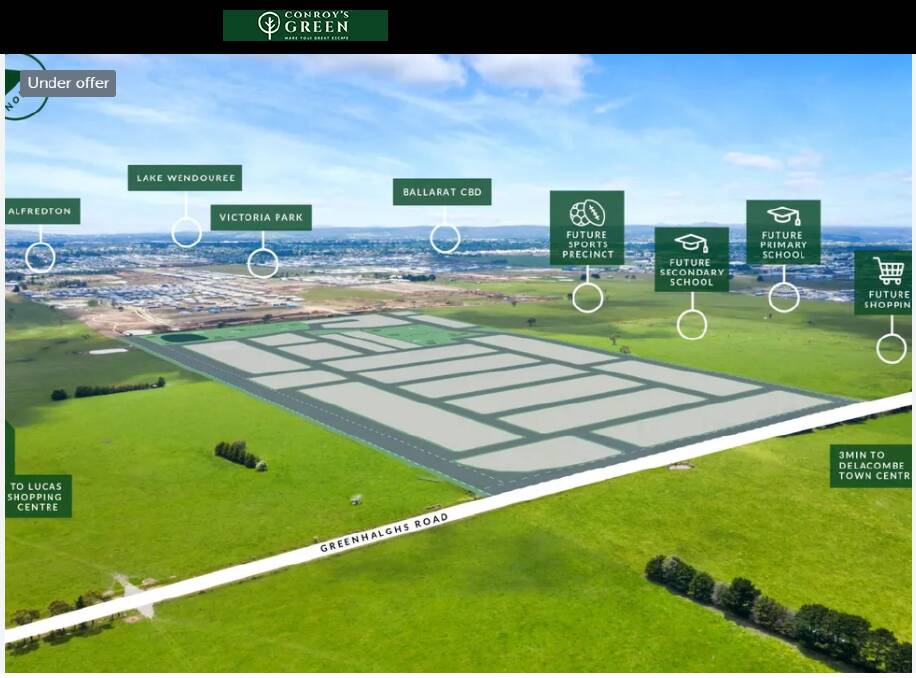 Conroy's Green advertising showing a future sporting precinct, secondary school, primary school and shopping.