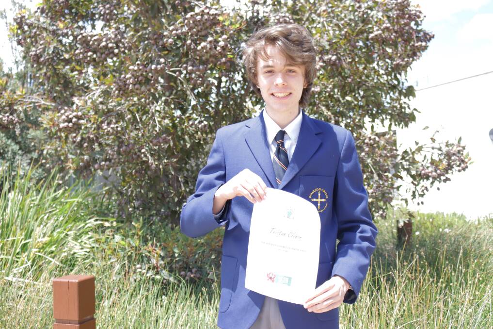 MAIN PRIZE: Tristan Clonan with his Spirit of Anzac award. Picture: supplied