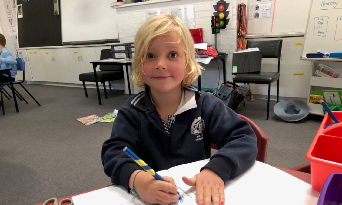 BIG STEP: Abby is the only prep at Mount Egerton Primary School, and the only solo starter at any school in the Ballarat region. Picture: supplied