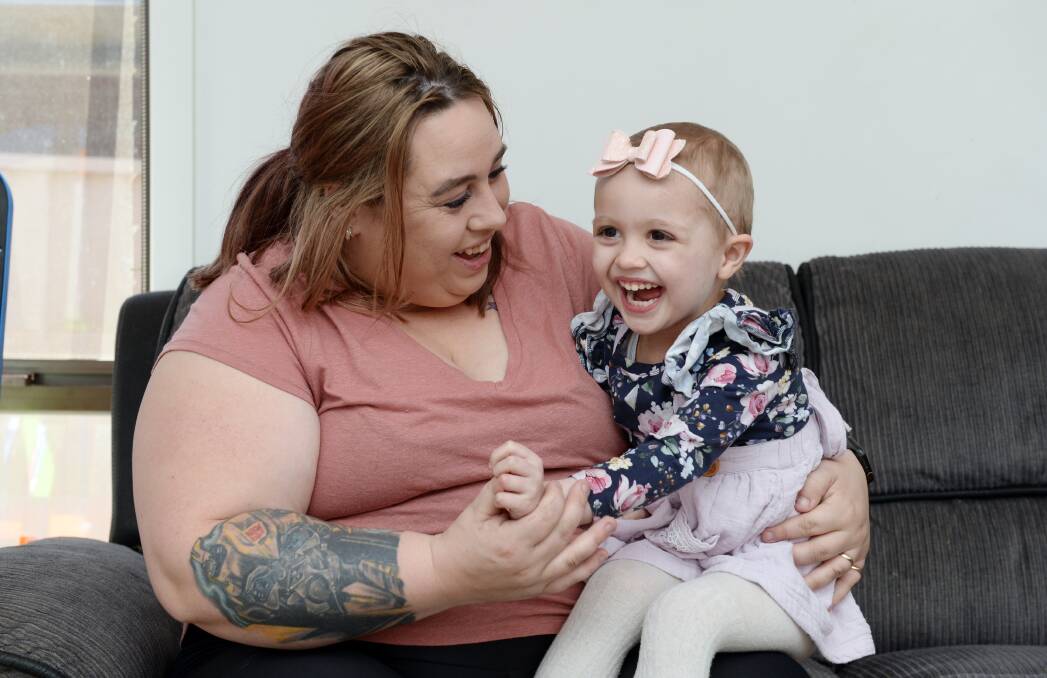 HOME: Tanya Butterworth and Mackenzie, 3, are enjoying being back at home after spending much of the past year at the Royal Children's Hospital where Mackenzie is being treated for leukemia. Picture: Kate Healy