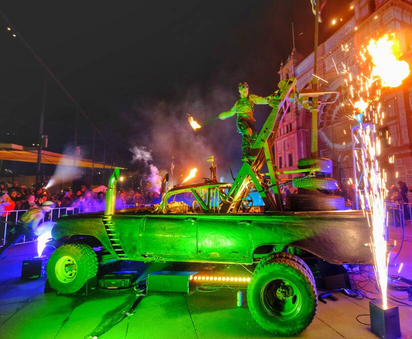 CRAZY: Iconic vehicles from Mad Max Fury Road, seen here at White Night Melbourne, will roar in to Ballarat. Picture: Luis Enrique Ascui