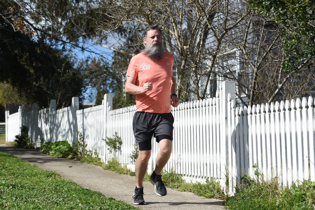 TRAINING: Bob Carey-Grieve gets in a few more kilometres of training ahead of his marathon run from BRICC to Ballan on Sunday. Picture: Kate Healy