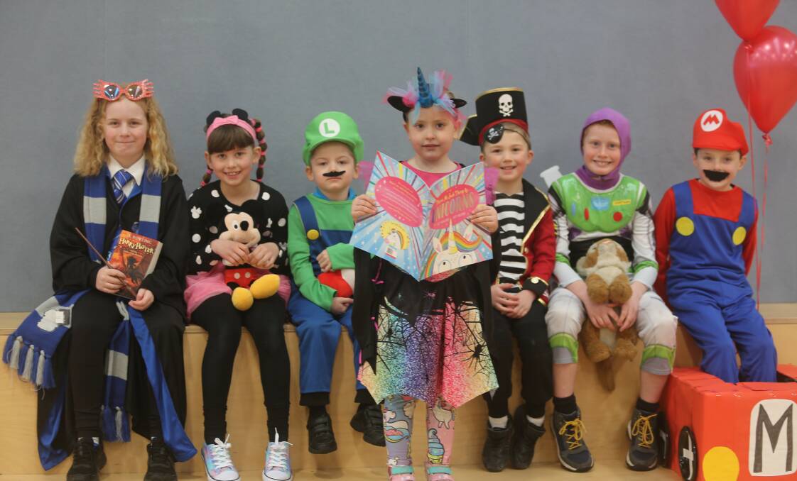 DRESS UP: Lucas Primary School's Felicity, Matilda, Tyler, Isabella, Charlie, Mitch, and Judd get in to the spirit of Book Week. Picture: Michelle Smith