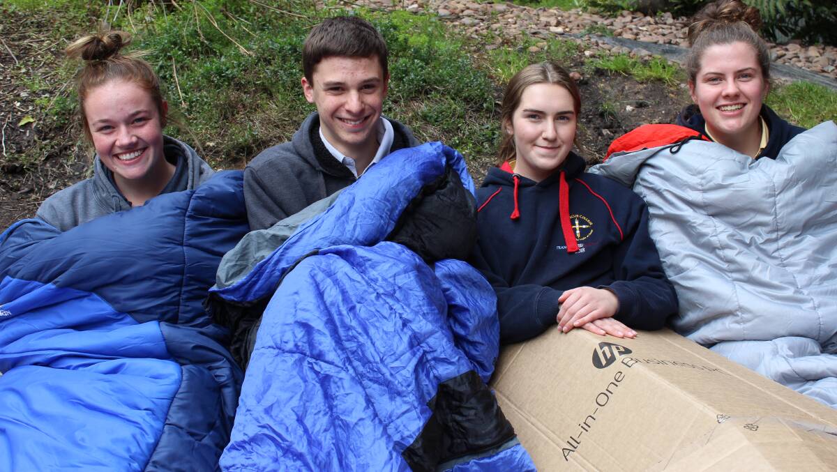 READY: Hannah, Hugo, Bethany and Charlotte with their sleepout supplies.