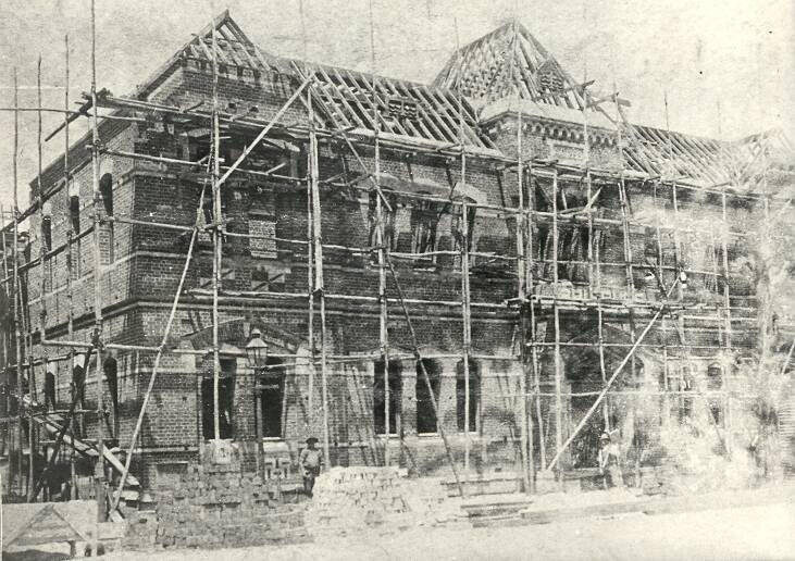 Construction of the original School of Mines building in the 1800s.
