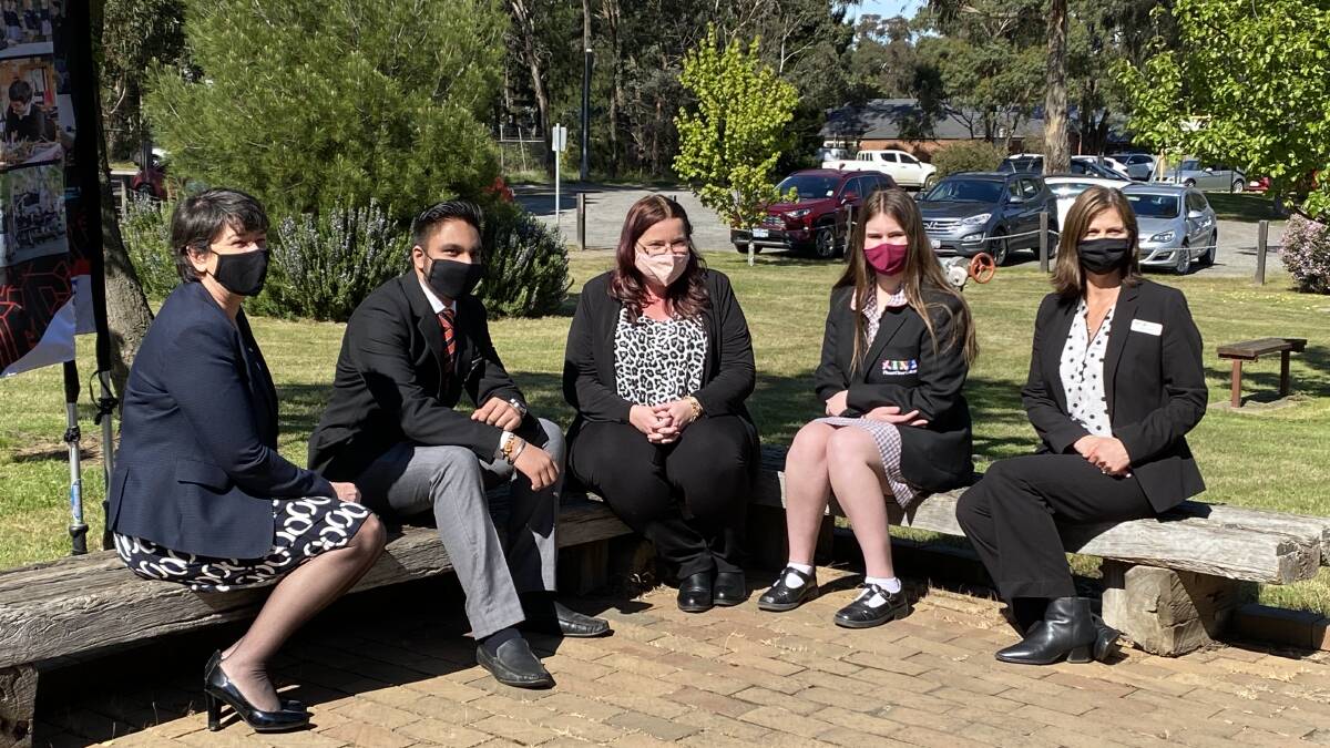 SUPPORT: Buninyong MP Michaela Settle, Mount Clear college student Garry Singh, school mental health practitioner Kat Patten, student Sabine Vissers and principal Lynita Taylor. Picture: Michelle Smith