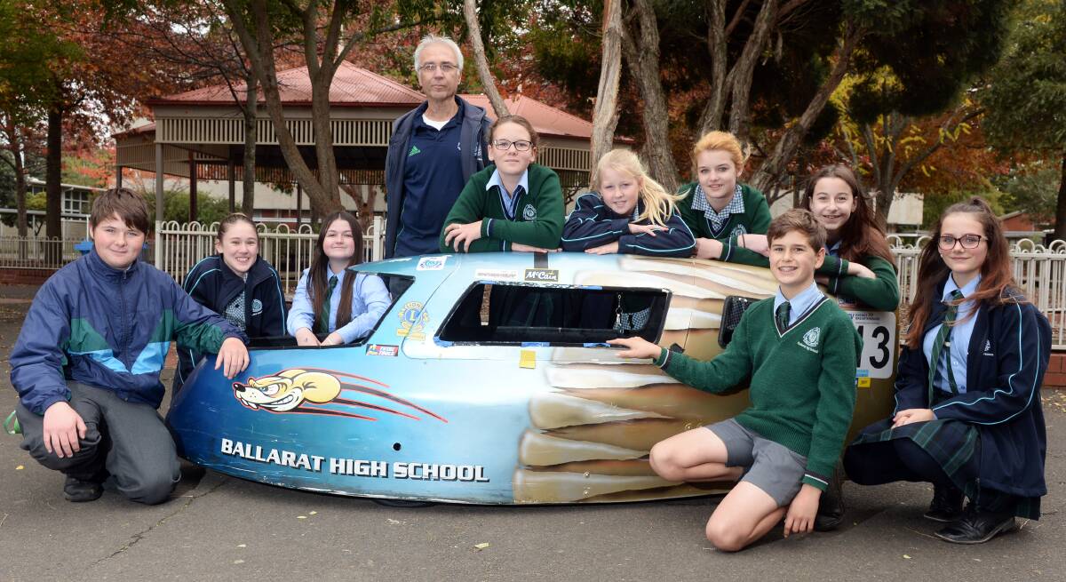 Ballarat High School technology teacher Kym Raneberg and students face increasing financial pressure to reach the starting line. Picture: Kate Healy