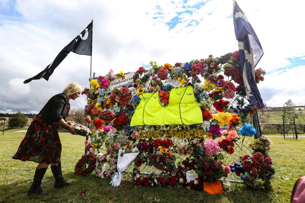 REMEMBERING: A wreath is laid at the temporary Regional Workers Memorial in Winter Valley on International Workers Memorial Day. Picture: Luke Hemer