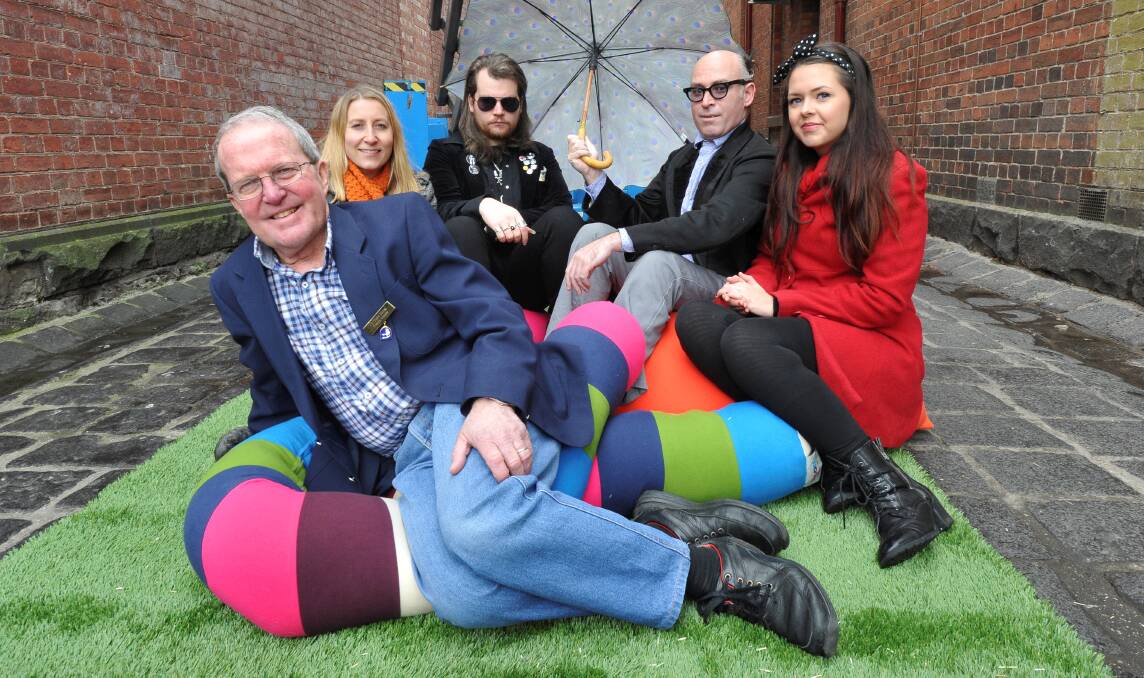 COUNCIL DUTIES: Peter Innes, as a Ballarat councillor, launches the 2015 Local Laneways with Beth Lamont, Matt Malone, Peter Field, and Zarah Phillips-Williams.
