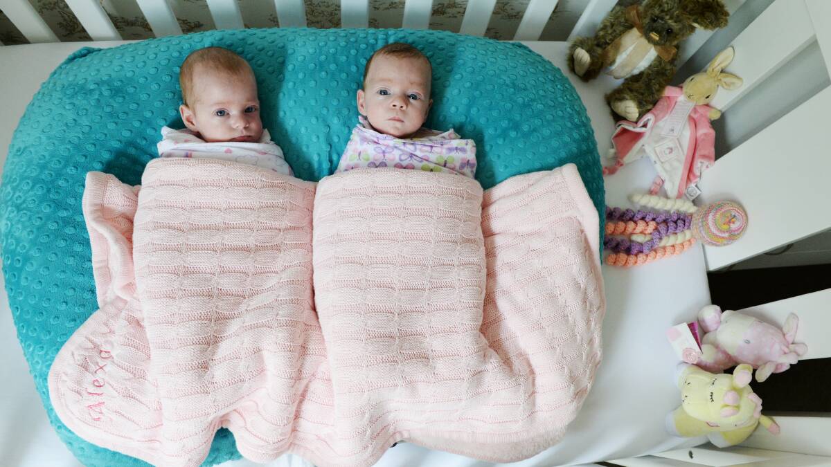 FIGHTERS: Twins Emmie and Alexa Campbell are settling in to routine at their Delacombe home after spending more than 100 days in hospital following their birth 13 weeks early. Picture: Kate Healy