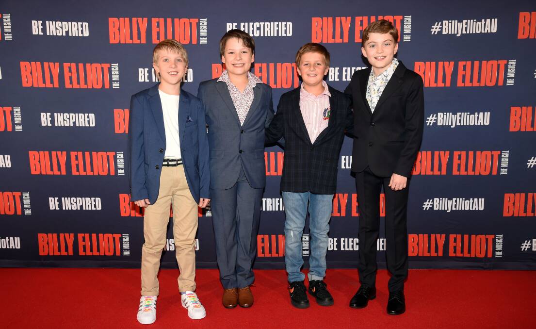 STARS: Mason Kidd, Hamish Monger, Oscar Mulcahy and James Sonnemann at the Melbourne opening night of Billy Elliot. Picture: Jim Lee