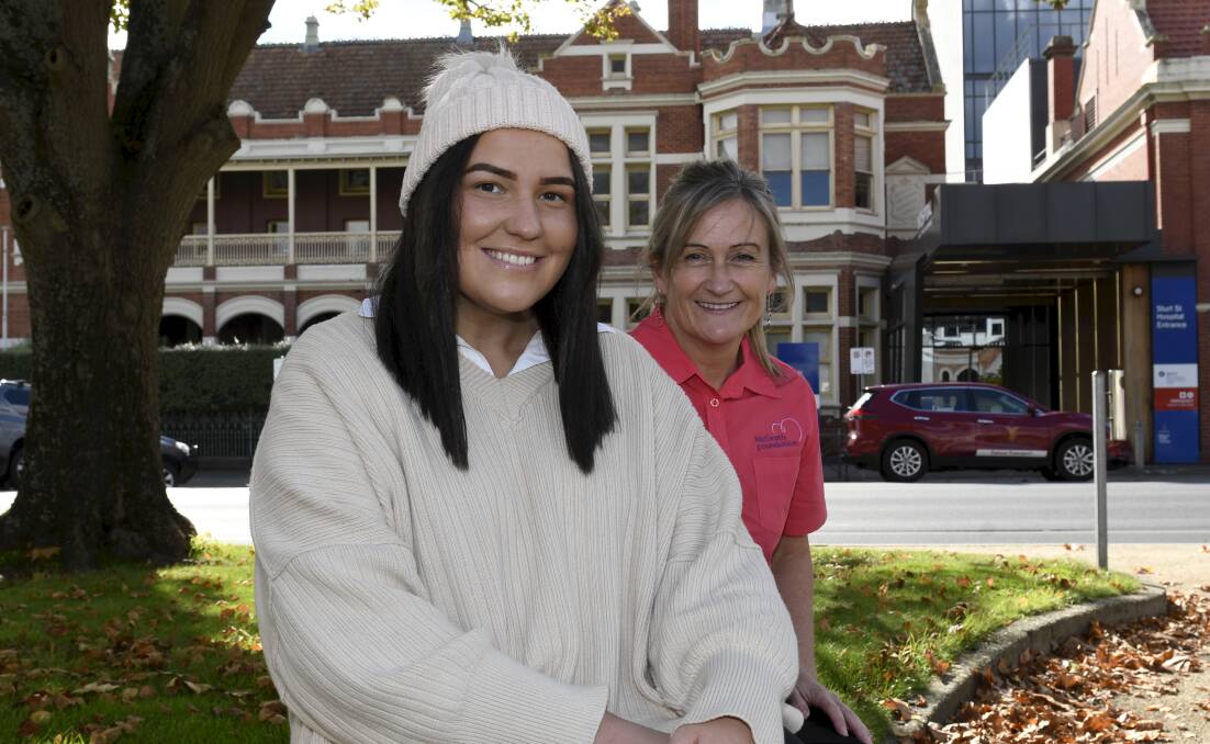 SUPPORT: The relationship between breast cancer patient Emily Quinlan, 26, and her McGrath Breast Care Nurse Joylene Fletcher has been immortalised in a mural in Sydney to mark International Nurses Day. Picture: Lachlan Bence