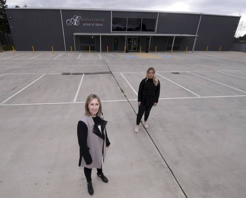 BROKEN: Anita Coutts and Leah Delaland in their dance studio carpark where they are considering holding dance lessons if restrictions on their business do not ease.