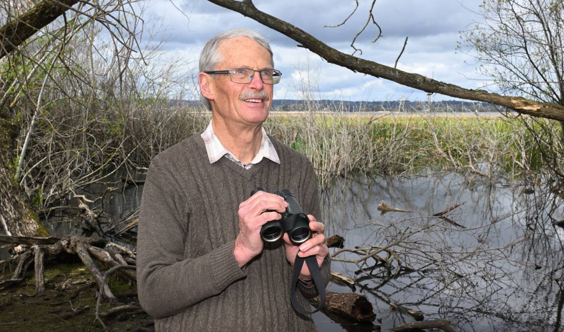Roger Thomas at one of his favourite bird watching locations at Lake Wendouree. Picture by Kate Healy