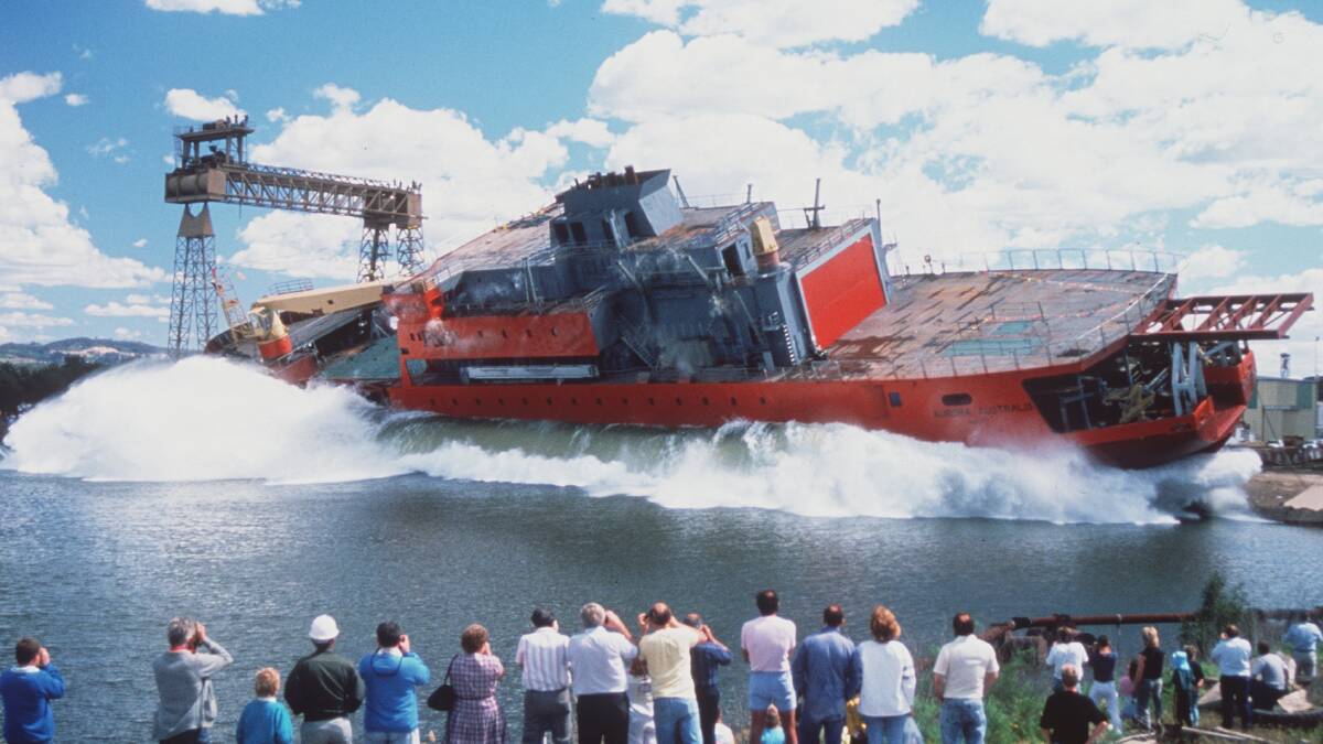 Australis launch Carrington Slipways Newcastle 18 Sept 1989. PHOTO: AAD