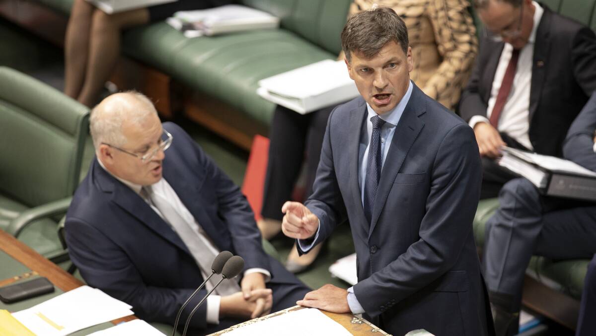 Energy Minister Angus Taylor and Prime Minister Scott Morrison in Parliament earlier this year. Picture: Sitthixay Ditthavong
