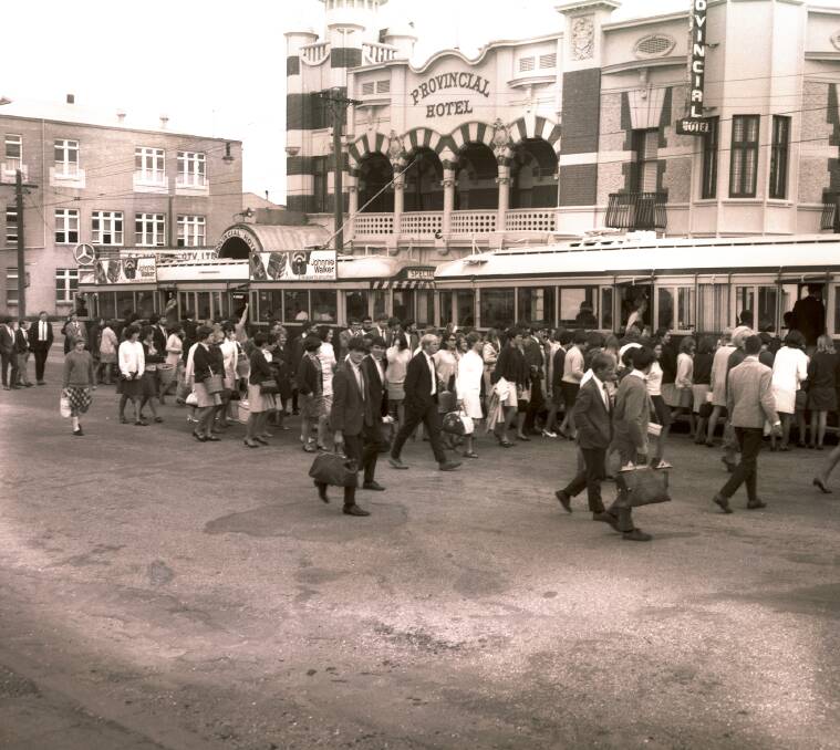 Trams outside the Provincial Hotel. Picture: From Max Harris' Collection, Ballaarat Mechanics' Institute