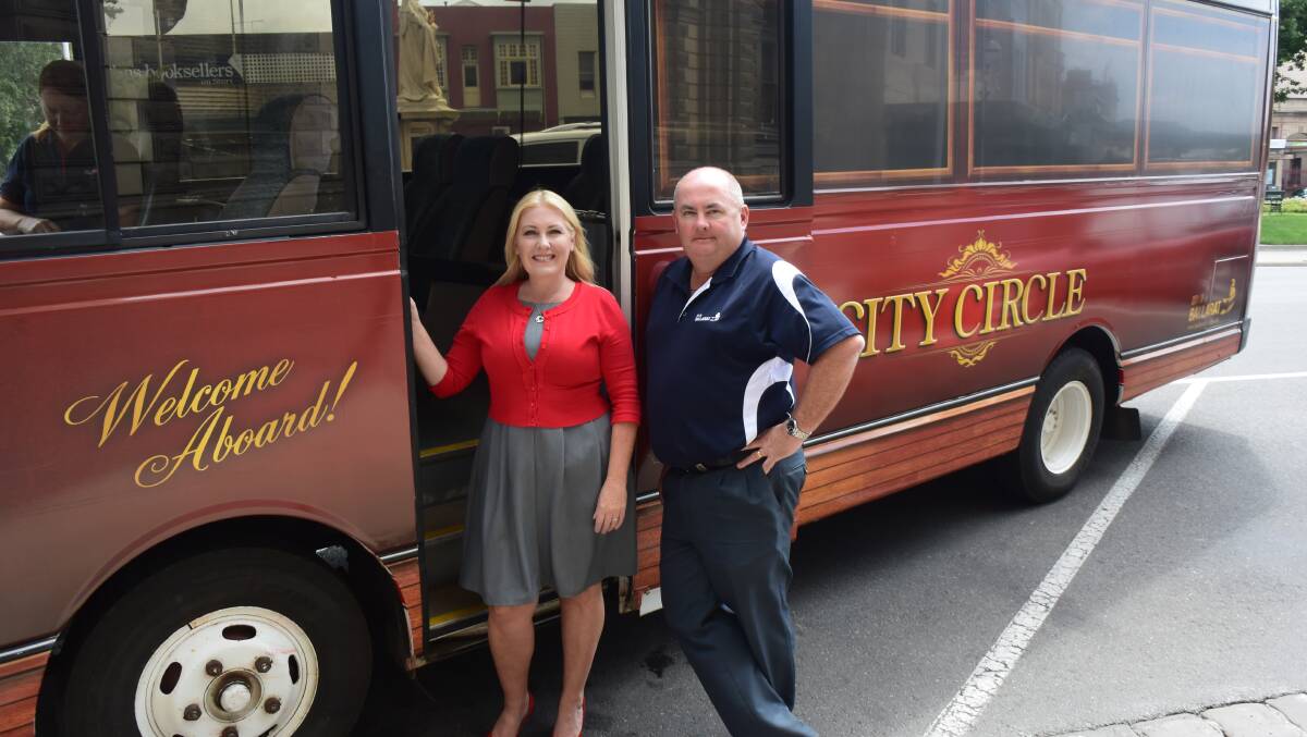 Member for Wendouree Sharon Knight and Ballarat City Council mayor Des Hudson at the launch the new City Circle Ballarat bus service in January.