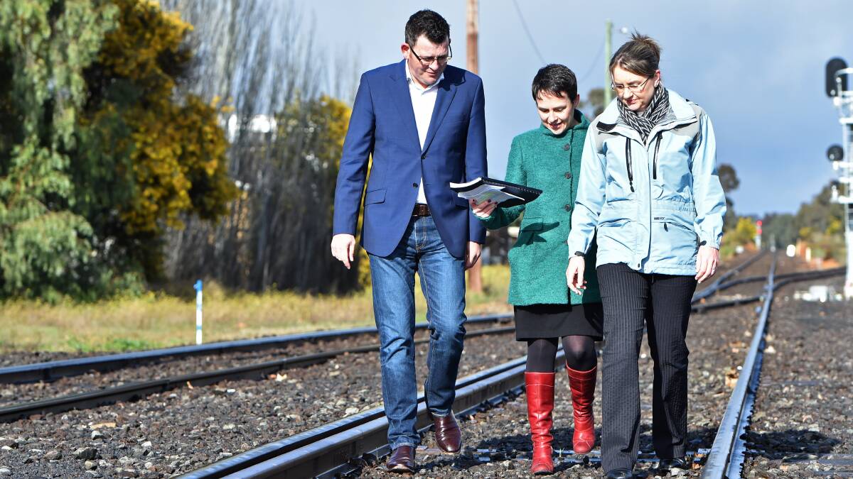 Premier Daniel Andrews, Minister for Agriculture Jaala Pulford and Minister for Public Transport Jacinta Allan at the announcement of the Murray Basin Rail Project.