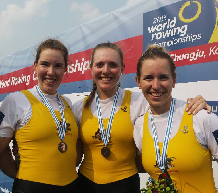 Success: Lucy Stephan (right) with her silver medal at the 2013 World Rowing Championships. Picture: Chung Sung-Jun

