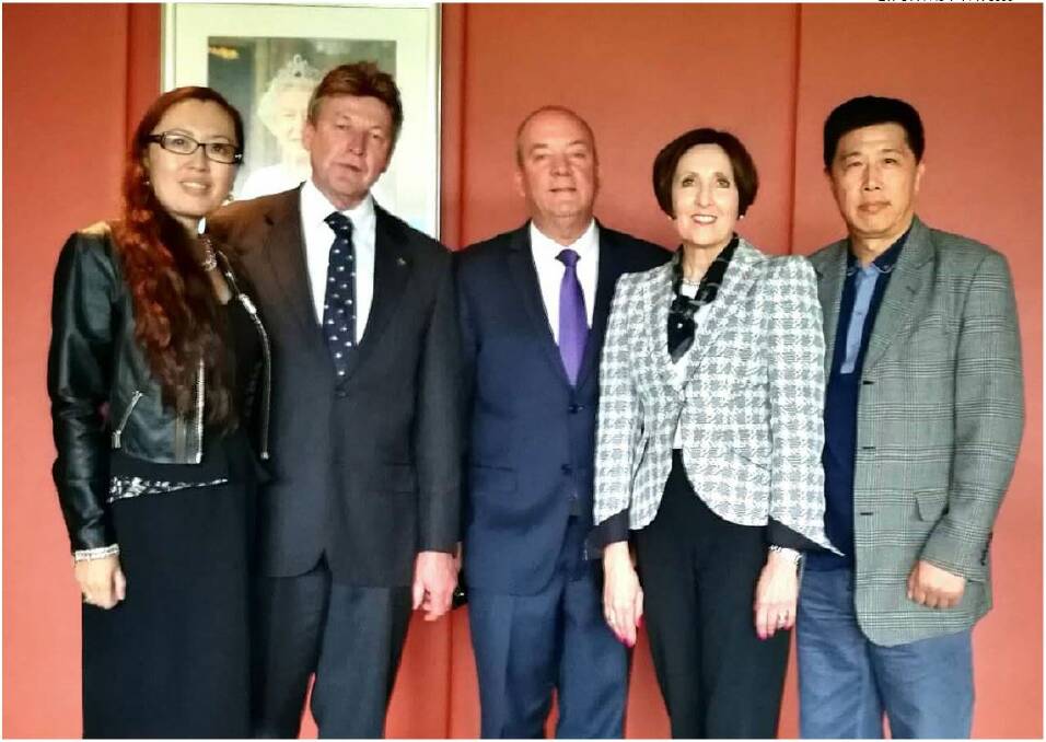 Former Wagga MP Daryl Maguire (centre) in a meeting with Louise Raedler-Waterhouse, consul-general of the Kingdom of Tonga, Louise Raedler-Waterhouse and the daughter of prominent bookmaker Bill Waterhouse (second from right). Also in the photo is Maggie Wang (left), who has told ICAC she ran a cash-for-visas scheme in the Riverina for Mr Maguire's financial benefit, and Hong Kong businessman Ho Yuen Li, who told ICAC today that he paid a cash "allowance" to Mr Maguire to assist him with finding investments in the Asia Pacific region. Picture: ICAC