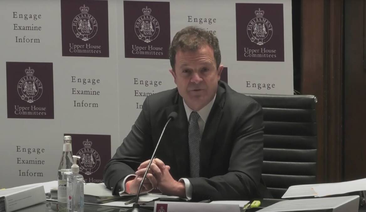 QUESTIONS: NSW Attorney General Mark Speakman is asked about former Wagga MP Daryl Maguire's legal costs at budget estimates. Picture: NSW Parliament