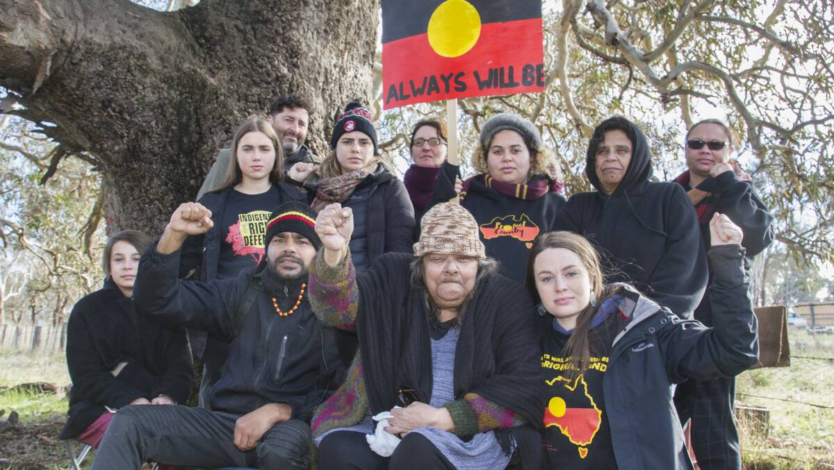 CAMPED: Aboriginal activists set up a blockade of tree removal for the Western Highway duplication outside Ararat on Monday. Picture: PETER PICKERING