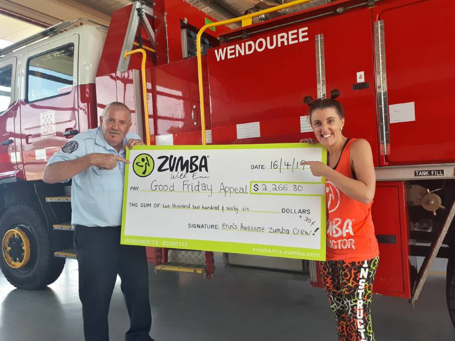 FUNDRAISE: Ballarat Good Friday Appeal representative Ray Trounsen and Zumba instructor Erin Harrris will donate more than $2,200 to the Good Friday Appeal. Picture: supplied 