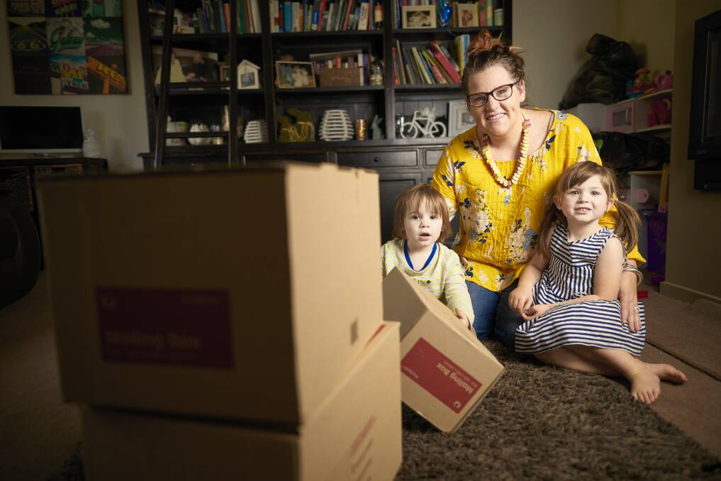 FAMILY: Hunter, 2, Kate and Lily Proud, 4, at their home in Mount Helen. Kate has been nominated for a 2018 Mumpreneur award. Picture: Luka Kauzlaric