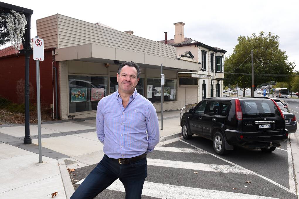 HOLD UP: Blake Family Grocers owner Brendan Blake at the Creswick building he wants to turn into a gourmet grocer. Picture: Adam Trafford