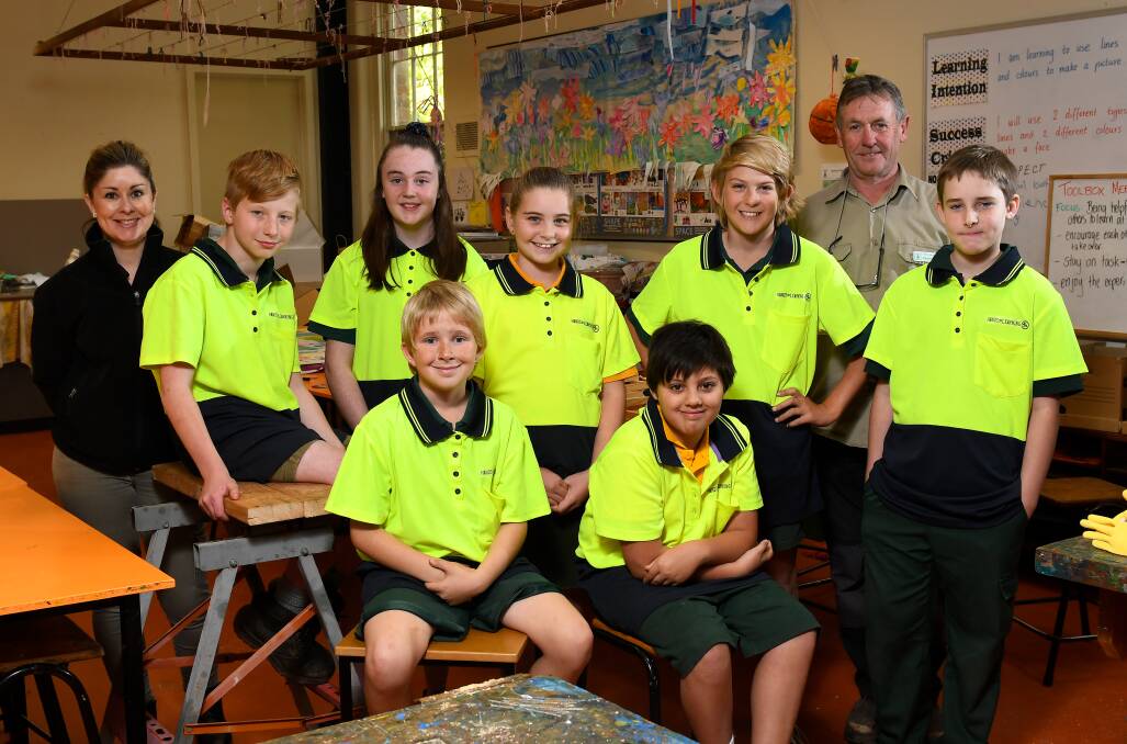SUPPORT: Creswick Primary School's Hands on Learning program: acting leading teacher student well-being Ingrid Humm, Reilly, Jackie, Sean, Caitlyn, Brandon, Liam, teacher Russell Neville and Mark. Picture: Adam Trafford