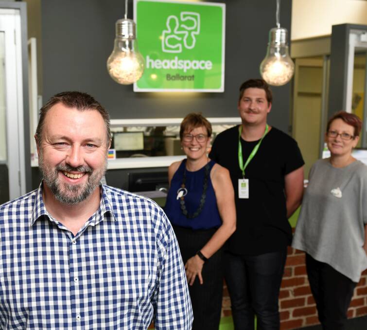 HEADSPACE BALARAT: John FitzGibbon, Vicki Coltman, Youth Independent Chair Jakson Smith, Headspace Manager Janelle Johnson. Picture: Lachlan Bence 