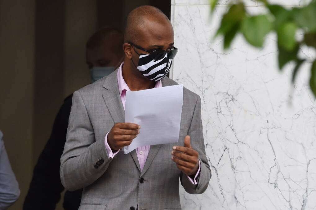 Obiyo Nwigwe leaving the Ballarat Law Courts in November 2020 after a court appearance. Picture: Kate Healy 