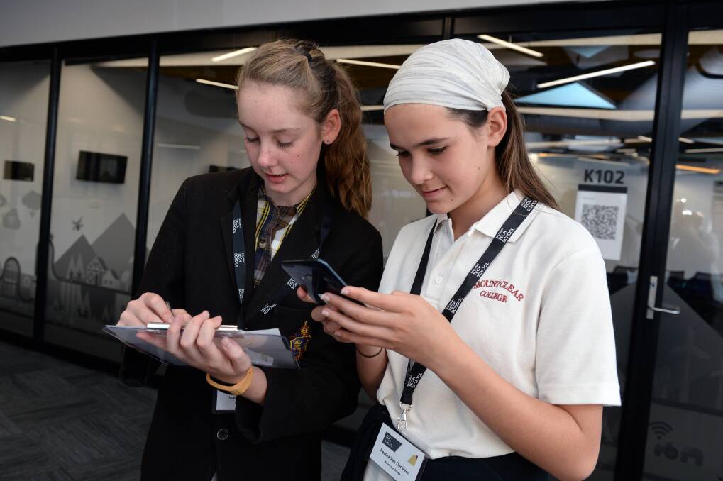 SKILLS: Isabelle from Ballarat Grammar and Peetha from Mt Clear College were one of the first groups through the Ballarat Tech School in March 2018. Picture: Kate Healy