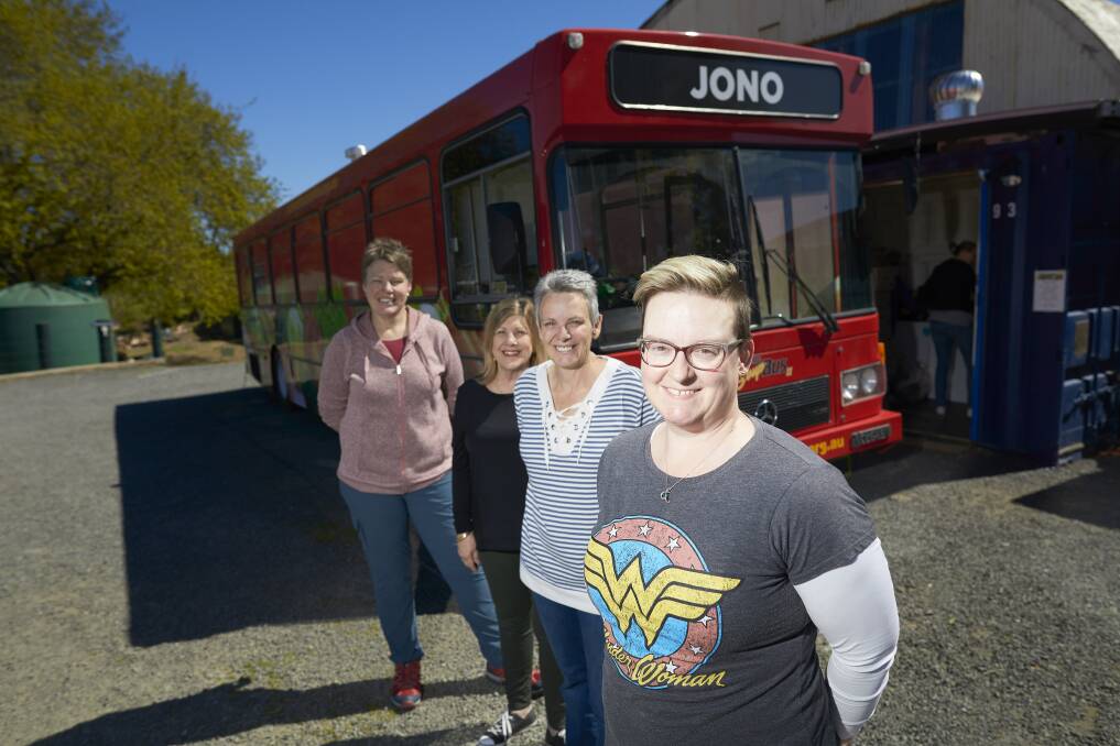 EXPANDED SERVICE: Soup bus volunteers Erica Wooster, Maree Kerr, volunteer coordinator Jan Armstrong and On Track Foundation secretary Trish Livingston work at the new soup bus in Sebastopol. Picture: Luka Kauzlaric 