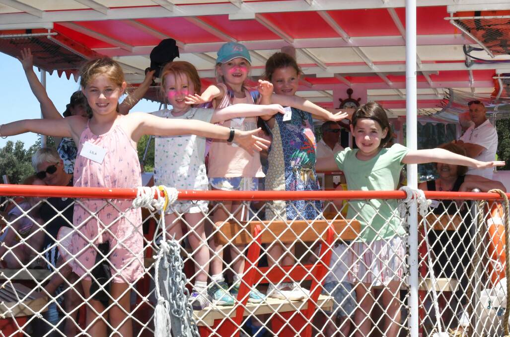 TOGETHER: Lila, Caitlyn, Maddison, Lilly and Matilda enjoy their time on the paddlesteamer as part of the Legacy camp. Picture: Lachlan Bence 