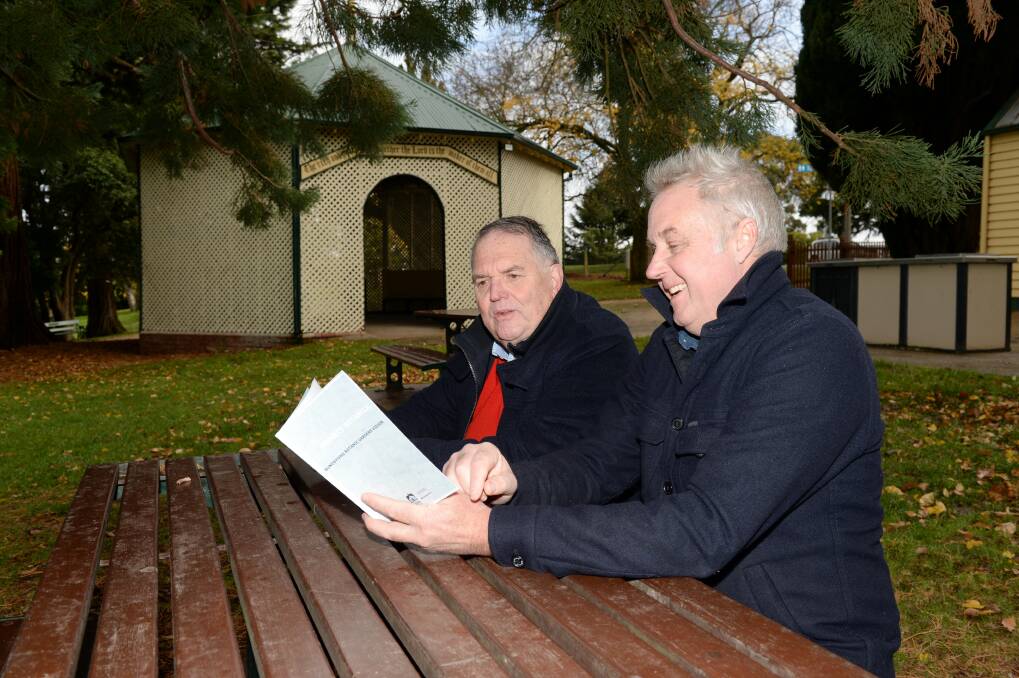 MASTERPLAN: Friends of Buninyong Botanic Gardens president Roger Permezel and RMIT School of Architecture and Urban Design academic Jock Gilbert. Pictures: Kate Healy 